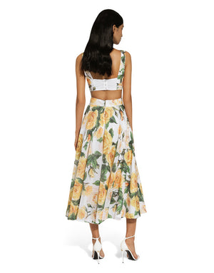 SEQUINED CORSET TOP WITH YELLOW ROSE PRINT