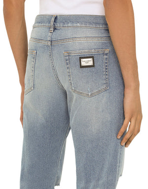 WASHED STRETCH DISTRESSED SLIM  JEANS