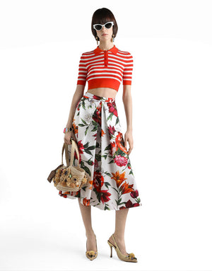 PLEATED SKIRT IN FLORAL PRINT POPLIN