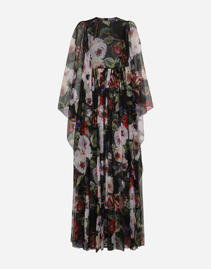 LONG CHIFFON DRESS WITH ROSE GARDEN PRINT