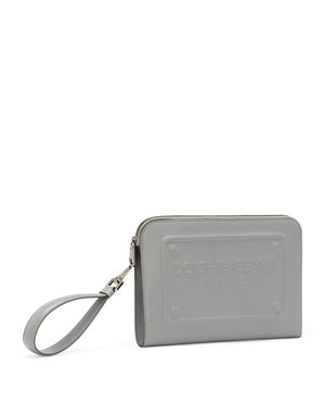 SMALL CALFSKIN POUCH WITH RAISED LOGO