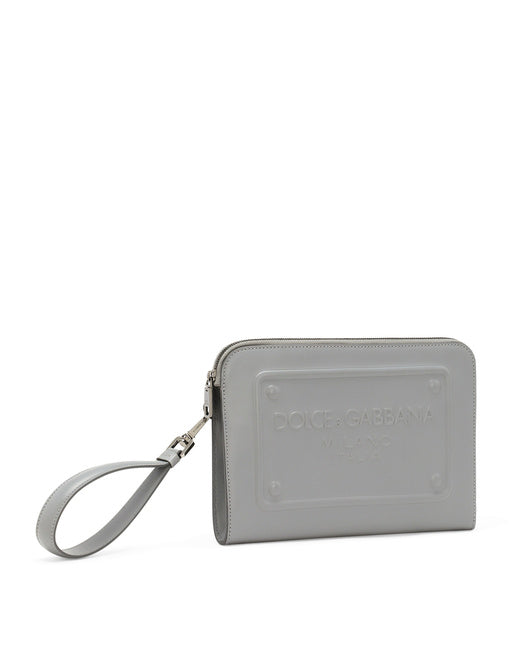 SMALL CALFSKIN POUCH WITH RAISED LOGO
