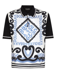 MARINA-PRINT SILK POLO-SHIRT