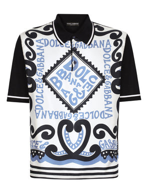MARINA-PRINT SILK POLO-SHIRT