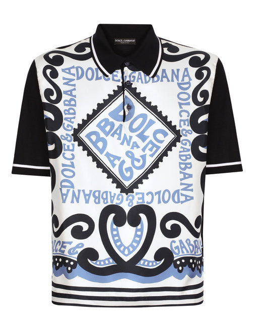 MARINA-PRINT SILK POLO-SHIRT
