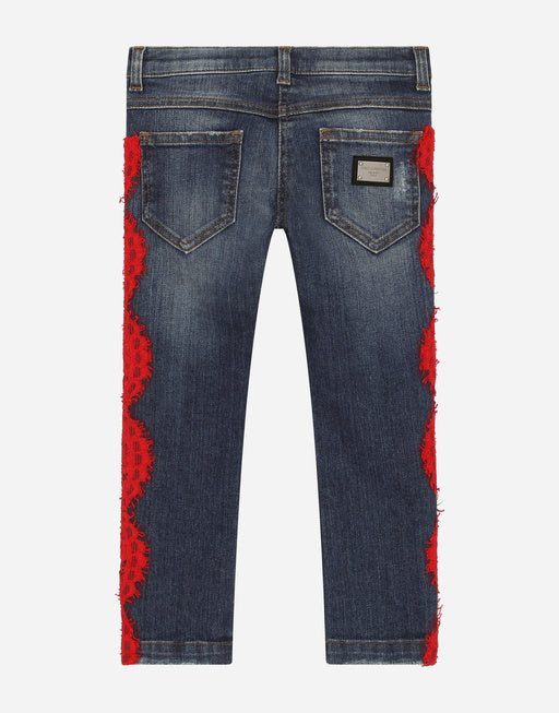 STRETCH DENIM JEANS WITH LACE BANDS
