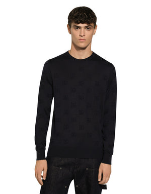 SILK ROUND-NECK SWEATER WITH ALL-OVER DG INLAY