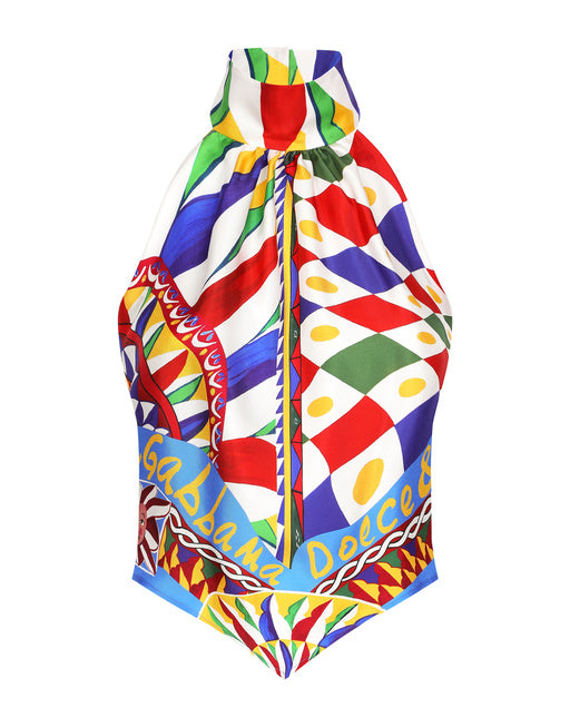 TWILL HALTERNECK TOP WITH CARRETTO PRINT