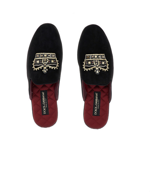 SLIPPERS IN SUEDE WITH EMBROIDERY