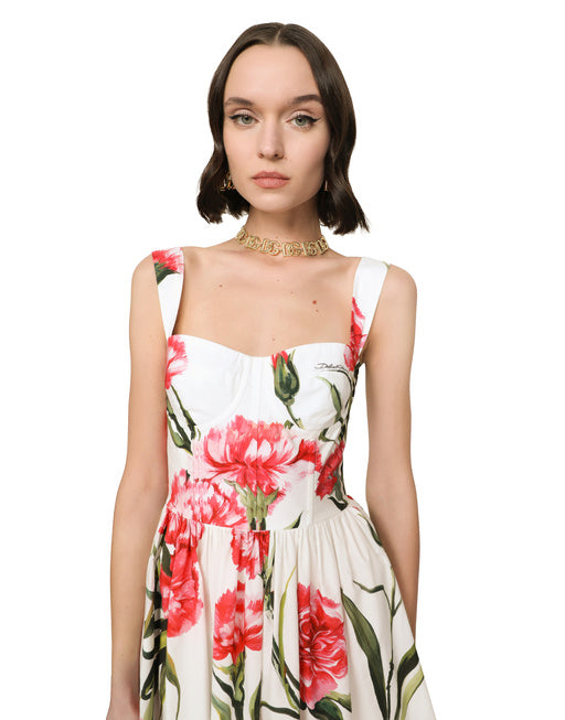 SHORT CARNATION-PRINT POPLIN DRESS