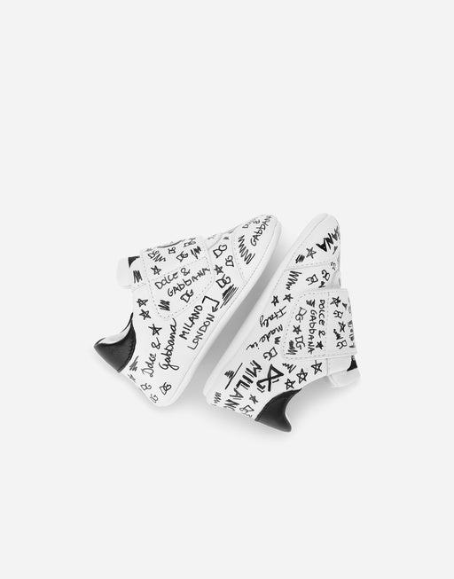 GRAFFITI-PRINT NAPPA LEATHER SNEAKERS