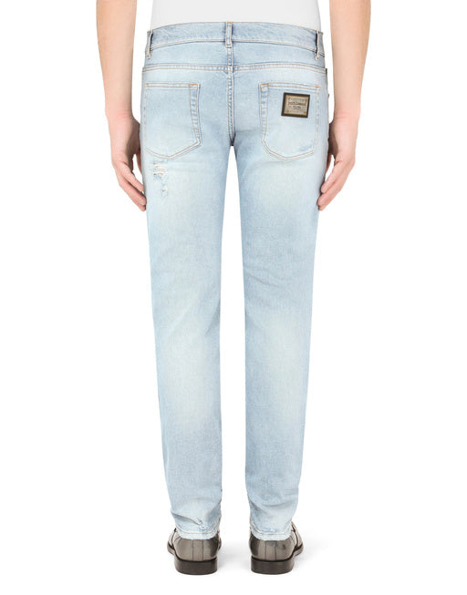 LIGHT BLUE SKINNY STRETCH JEANS WITH RIPS