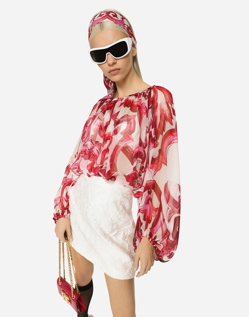 MAJOLICA-PRINT CHIFFON TOP