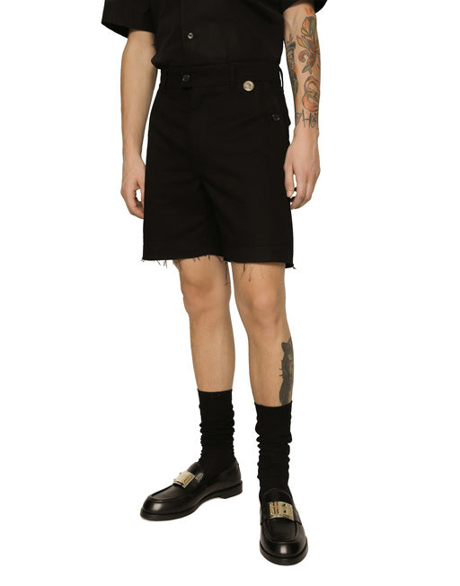 COIN DETAIL STRETCH COTTON TWILL BERMUDA SHORTS
