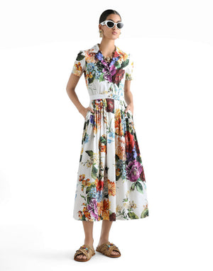 FLOWER BOUQUET-PRINT POPLIN DRESS