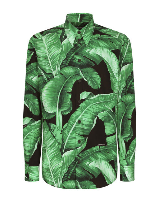 MARTINI-FIT SHIRT IN BANANA-TREE-PRINT COTTON