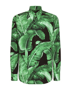 MARTINI-FIT SHIRT IN BANANA-TREE-PRINT COTTON