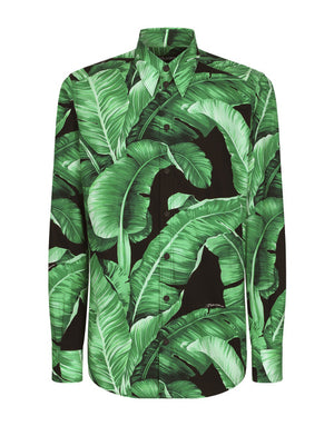 MARTINI-FIT SHIRT IN BANANA-TREE-PRINT COTTON