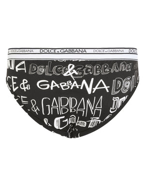 TWO-WAY STRETCH COTTON MID-RISE BRIEFS WITH LOGO PRINT