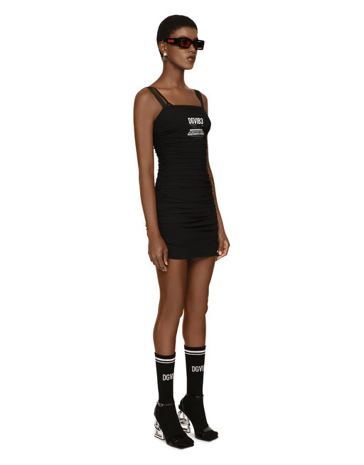 DRAPED SPANDEX JERSEY MINI DRESS DGVIB3