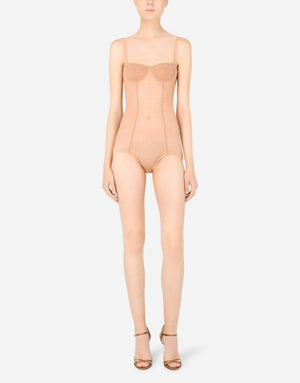 JACQUARD TULLE BALCONETTE-BRA BODYSUIT