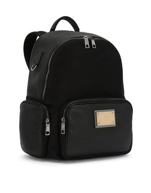 NYLON AND GRAINY CALFSKIN BACKPACK