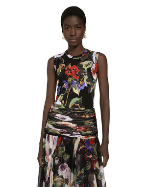 SILK TANK TOP WITH ROSE GARDEN PRINT