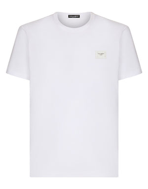 COTTON V-NECK T-SHIRT WITH BRANDED PLATE