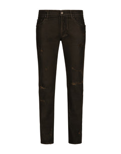 SLIM-FIT WAXED STRETCH DENIM JEANS