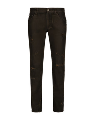 SLIM-FIT WAXED STRETCH DENIM JEANS