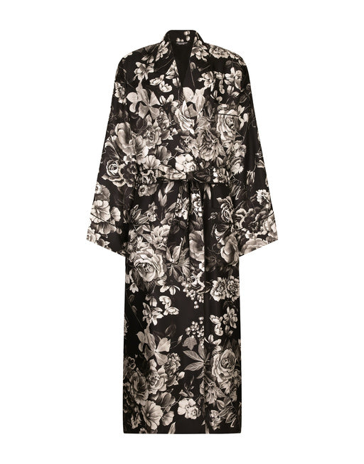 FLORAL-PRINT SILK TWILL ROBE