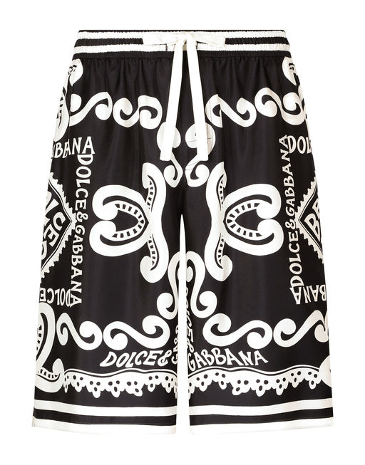 MARINA-PRINT SILK TWILL SHORTS