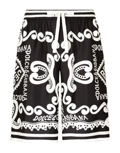MARINA-PRINT SILK TWILL SHORTS