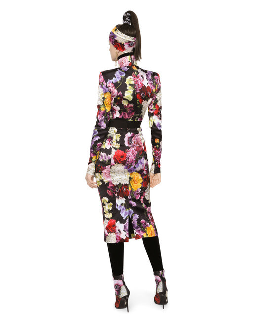SATIN TURTLENECK TOP WITH HYDRANGEA AND FLORAL PRINT