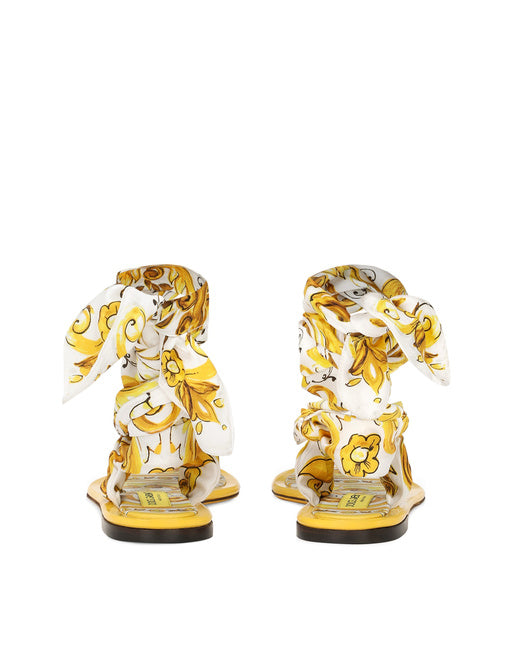 PRINTED SILK TWILL THONG SANDALS