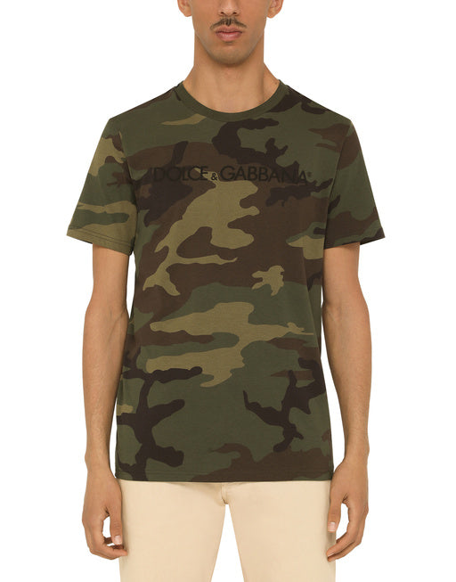 COTTON T-SHIRT WITH CAMOUFLAGE PRINT AND LOGO