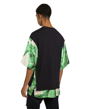 ROUND-NECK SILK SWEATER WITH BANANA TREE PRINT