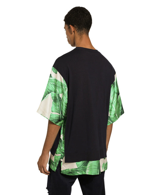 ROUND-NECK SILK SWEATER WITH BANANA TREE PRINT