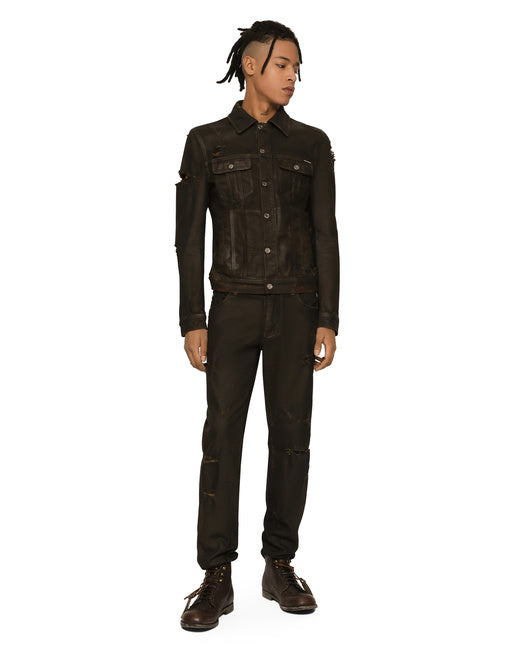 SLIM-FIT WAXED STRETCH DENIM JEANS