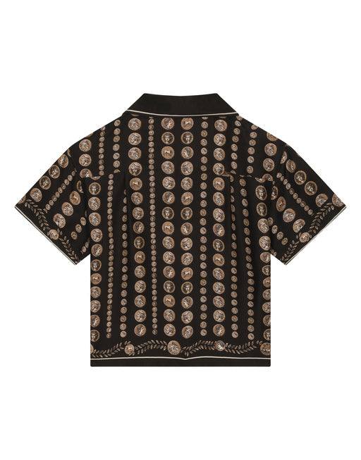 SHORT-SLEEVED SILK SHIRT WITH COIN PRINT