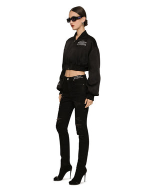 SHORT SATIN BOMBER JACKET WITH DGVIB3 PRINT