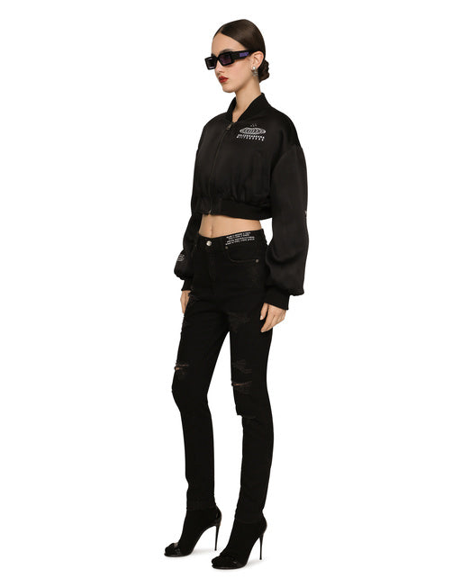 SHORT SATIN BOMBER JACKET WITH DGVIB3 PRINT