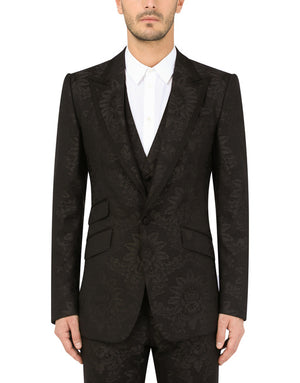 JACQUARD SICILIA-FIT SUIT WITH SATIN PIPING
