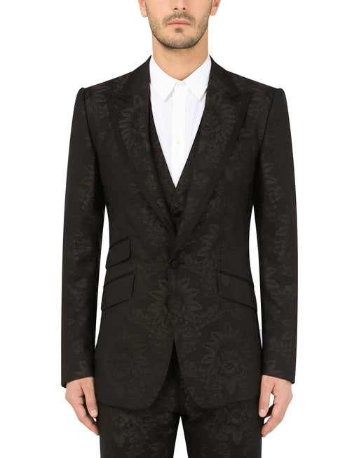 JACQUARD SICILIA-FIT SUIT WITH SATIN PIPING