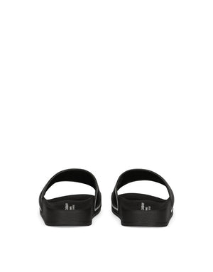 RUBBER AND CALFSKIN SLIDERS WITH LOGO PRINT
