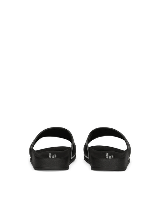 RUBBER AND CALFSKIN SLIDERS WITH LOGO PRINT