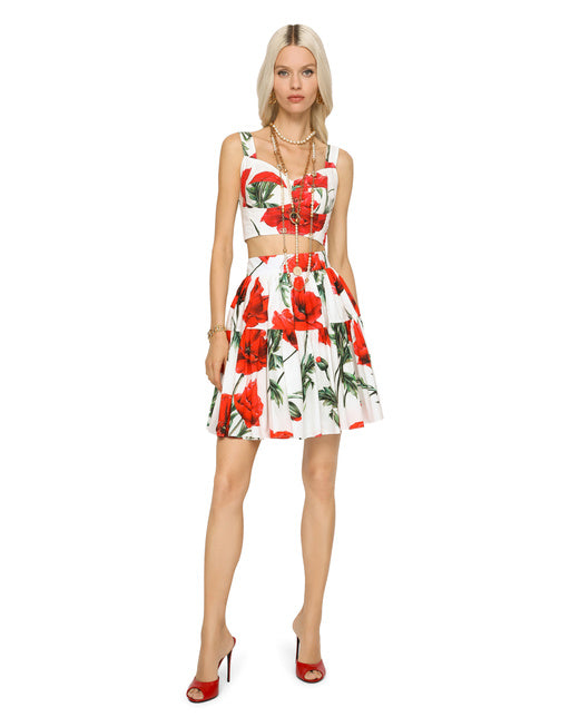 POPPY-PRINT POPLIN MINISKIRT