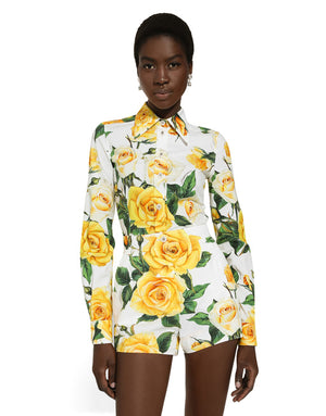 LONG-SLEEVED COTTON SHIRT WITH YELLOW ROSE PRINT