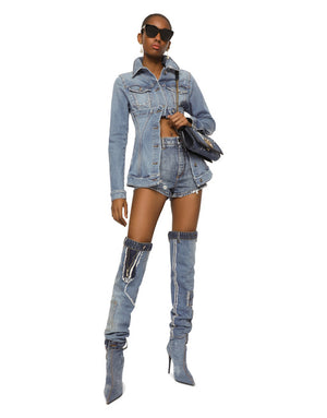 DENIM SHORTS WITH RIPPED DETAILS