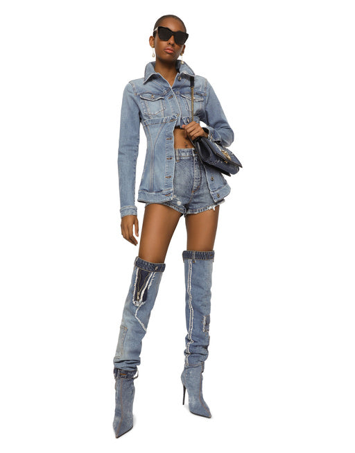DENIM SHORTS WITH RIPPED DETAILS